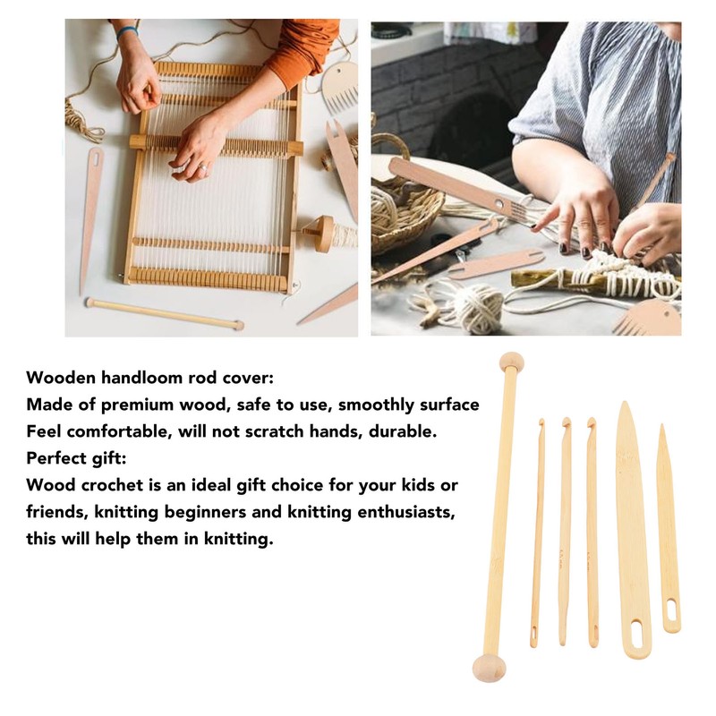 6Pcs Wood Hand Loom Stick Set Wood Weaving Crochet Needle
