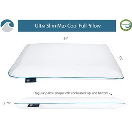 Bluewave Bedding Ultra Slim Max Cool CarbonBlue Gel Memory Foam Pillow for Stomach and Back Sleepers - Thin, Flat Design with Advanced Cooling (2.75-Inch Height, Standard Size)