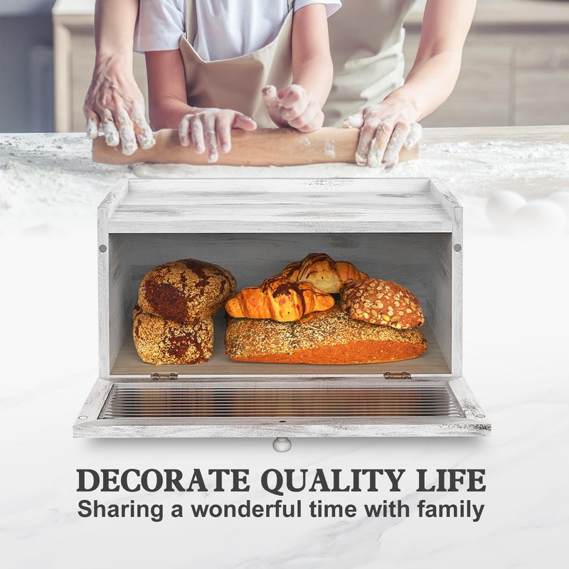 LOHASOK Bread Box for Kitchen Countertop Large Farmhouse Bread Container