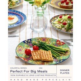 getstar Ceramic Dinner Plates Set of 6, Colorful Plate Set, 10.5 Inches, Microwave & Dishwasher Safe, Boho Dishes