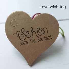 LJFEA Pack of 50 heart kraft paper gift tags, "Schön, dass du da bist" labels, heart pendant with string for Valentine's Day, wedding gifts