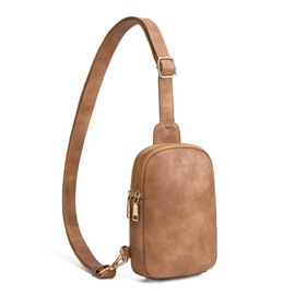 CORALDAISY Crossbody Bags for Women Small Sling Bag for Women Cross Body Purses Leather Chest Bag Gifts, Light Brown