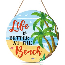 HPNIUB Life is better at the beach Hanging Sign,Summer Beach Ornaments Wall Art,29 * 29cm Beach Themed Room Decor,Coastal Decor Beach Hut Accessories Seaside Bathroom Accessories