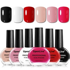 OpenLive Nail Polish Set 6 Colors Multi colour Quick Drying Nail Polish, Black White Red Pink Collection Gifts for Women