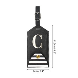 PATIKIL Luggage Tags, PU Leather Embroidered Suitcase Tag Letter Travel Tag Privacy Protection Labels for Travel Baggage Suitcase, Black