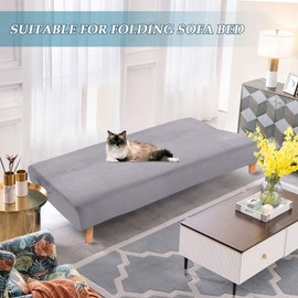 Stretch Futon Cover, Couch Cover for Futon, Armless Sofa Cover, Foldable Sofa Bed Slipcover Without Armrest, Universal Thick Sofa Slipcovers Furniture Protector for Kid, Pet(Velvet Silver Gray,Large)