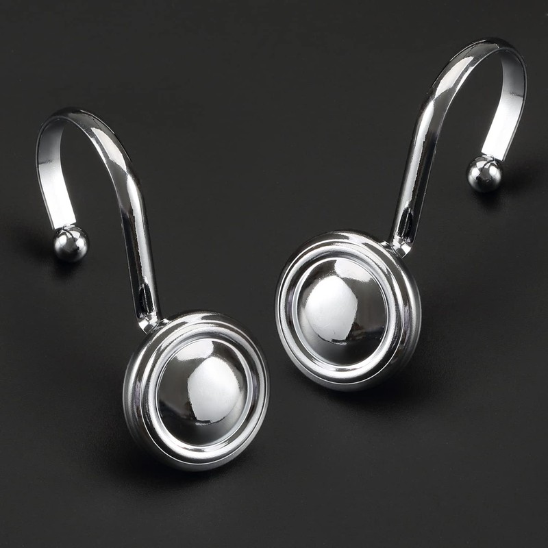 Chrome Shower Curtain Hooks Rings, Decorative Silver Shower Hook for