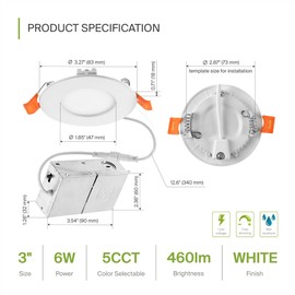 ASD 24 Pack 3 Inch LED Recessed Light 6W, 5 CCT 2700K-5000K CRI90+, IC Rated Ultra Thin Dimmable Ceiling Lights with J Box, Canless Wafer Downlight, Round Slim Panel Lighting, UL Energy Star, White
