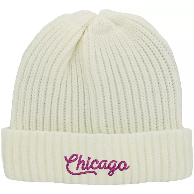 Peerless Embroidery Chicago Cuffed Ribbed Beanie Hat White