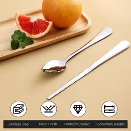 Hiware 4-piece Grapefruit Spoons and Grapefruit Knife, 18/8 Stainless Steel