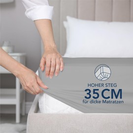 Dreamzie Fitted Sheet 160 x 200 cm - 35 cm Deep Pocket - 100% Microfibre Bed Sheet - Grey, Tested for Harmful Substances (Oeko Tex), Bed Sheet with Elastic Band