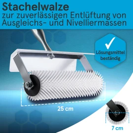 TOOLCORE® Spiked Roller Compensation Compound 25 cm [Extra Splash Protection] with 11 mm Spikes in Professional Quality | Bleed Roller | Bleed Roller | Hedgehog Roller | Nail Roller for Bleeding