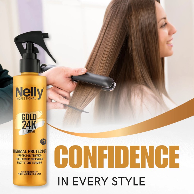 Nelly Gold 24K Thermal Spray – 6.76 oz, Heat Styling