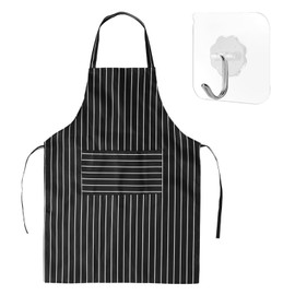 EHDWXVZM 1 x Striped Apron, 1 x Hook, Water and Dirt Resistant Apron, Apron with Pockets, Tie Apron, Kitchen Baking Apron, Cooking Oil Resistant Jumpsuit, Black and White