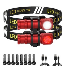 Spriak High Lumens LED Rechargeable Headlamp for Adults - Hard Hat Light Running Head Lamp with Red Light, Magnet, 180° Tilt, 7 Modes, Detachable Flashlight & Headband, Outdoor, Emergency Use 2PC Red
