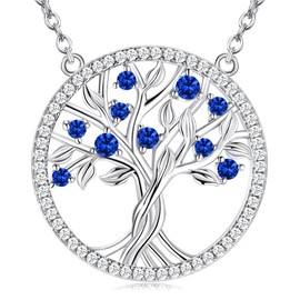 Tree of Life Necklace for Women September Birthstones Blue Sapphire Jewelry for Mom Wife Birthday Gifts for Her 925 Sterling Silver