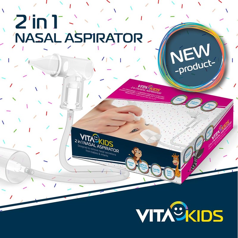 Vitakids 2-in-1 Nasal Aspirator Gentle Mucus Removal for Babies &