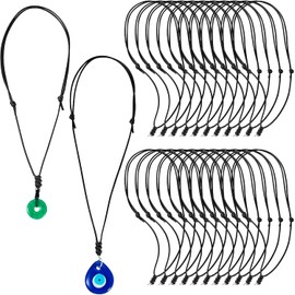 HDBHBH 24PCS Waxed Polyester Necklace Cord with Round Hoop - Adjustable Rope for Men Women, 12.6-25.2 Inch Black Jewelry Making Supplies, Chain String for Pendant Bracelet DIY