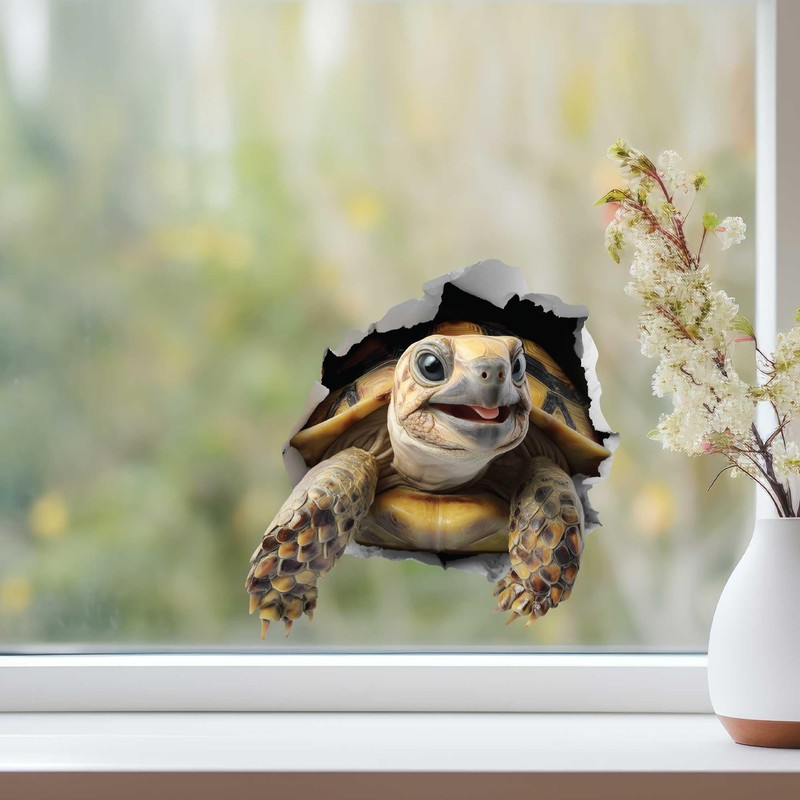 Turtle Hole Wall Decal – 3D Realistic Tortoise Sticker –
