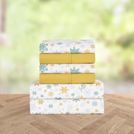 Elegant Comfort Luxury Soft Bed Sheets Holiday Pattern 1500 Premium Hotel Quality Microfiber - Softness Wrinkle and Fade Resistant (6-Piece) Bedding Set, Full, Gold Snowflake