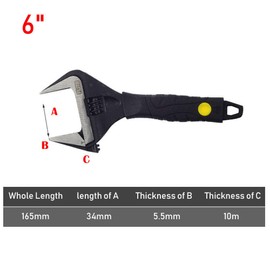 Adjustable Wrench 6" Wide Mouth Hand Tool with Soft Grip Handle (165mm)