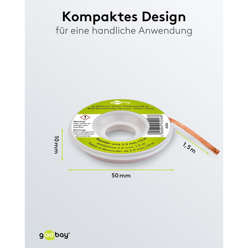 Fixpoint 45246 Desolder Wick, 2.0mm Diameter, 1.5m Length