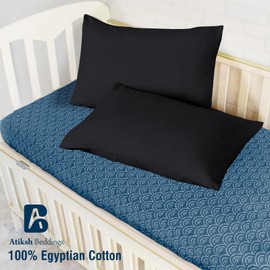 Pack of 2 Toddler Travel 13x18 Pillow Cases 100% Soft Egyptian Cotton, 500 Thread Count with Zipper Closure for Small Travel Pillowcase 13x18 inch, Black