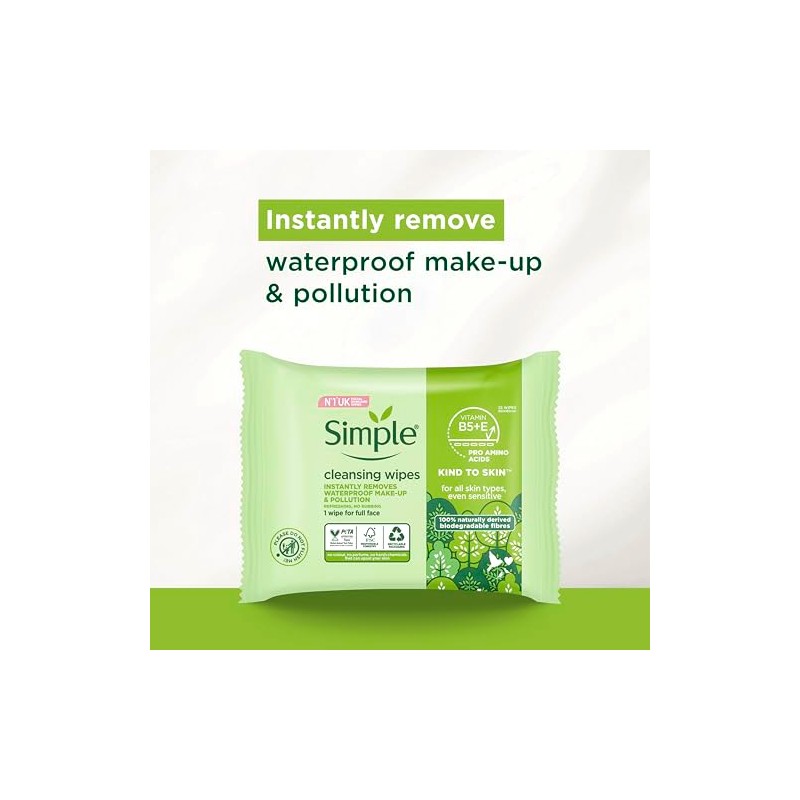 Simple Kind to Skin Cleansing Wipes waterproof makeup remover with