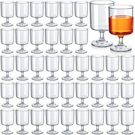 FillTouch 48 Pcs Reusable Plastic Goblets Bulk, 8 oz Plastic Water Goblets Unbreakable Wine Glasses Set Clear Shot Glasses for Custom, Birthday Wedding Guest Gift