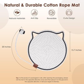 Cat Scratcher Mat, Cotton Rope Cat Scratch Pad, Round Horizontal 16.9'' Cat Scratching Pads Rug for Indoor Cats, Cat Scratch Furniture Protector for Floor, Wall, Couch, Carpet, Sofa (White)