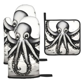 YYHWHJDE Kitchen Baking Set of 3 - Oven Mitts and Pot Holders for Anti-Scalding Heat Insulation Octopus Tentacles Picture