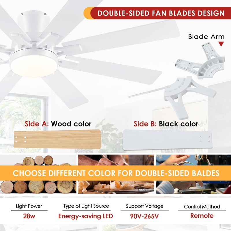 Mpayel Ceiling Fans with Lights- 52" Low Profile Indoor Ceiling