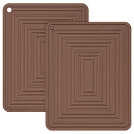 Silicone Trivets Mats for Hot Pots and Pans, Flexible Hot Pads for Kitchen Table, Non Slip Heat Resistant Pot Holders 9 x 12 Inches Rectangular Microwave Mats Set 2 Brown