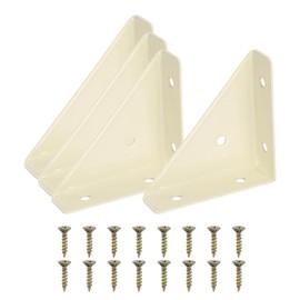 PATIKIL Corner Brace Brackets, 4Pcs 66mm x 66mm Carbon Steel Triangle Corner Braces Angle Joining Support with Screws for Wood Shelf Bed Desk Edge, Beige