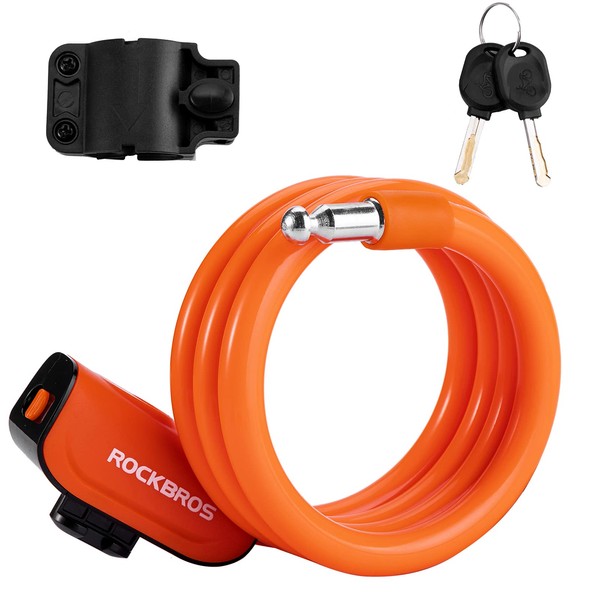 ROCKBROS Bicycle Key Lock Wire Lock Anti-theft High Cutting Cross Section Diameter Approx. 0.5 inches (13 mm) Length Approx. 43.3 inches (1100 mm) Keyed, Portable, Rust Resistant, Road Bike, 2 Colors (Orange)