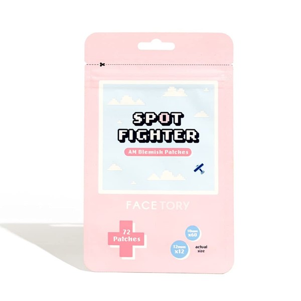 FaceTory AM Spot Fighter Acne Blemish Patches for Pimples- Invisible Spot Treating Patch for Morning and Daytime, 72 Hydrocolloid Patches Infused with Tea Tree and Cica, 2 Sizes 10mm and 12mm