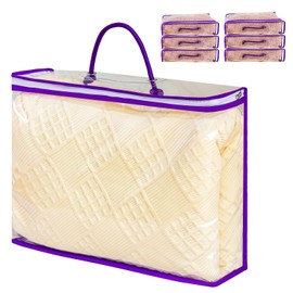 6 Pcs Storage Organizer Bags for Clothes, Clear Zippered Storage Bags for Sweater Blanket Bed Sheet Storage, Plastic Storage Bags Closet Linen Sweater Blanket Duvet（Purple
