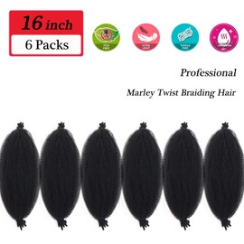 Marley Twist Braiding Hair Springy Afro Kinky Cuban Twist Hair for Braiding 16 Inch Wrapping Marley Hair for Soft Faux Locs 1B Spring kinky Twist Crochet Hair Twisted Up Springy Afro Twist 6 Packs
