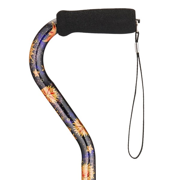 NOVA Designer Walking Cane with Offset Handle, Lightweight Adjustable Walking Stick with Carrying Strap, “Celestial” Design