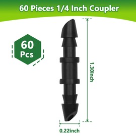 TTioDri 60 Pack Drip Irrigation 1/4" Barbed Coupling Fittings, Barbed Connectors for 1/4 Inch Irrigation Tubing Drip Line Coupling for Drip Sprinkler Garden Shrubs Systems