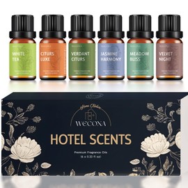 Premium Hotel Fragrance Oil Collection for Diffusers, Essential Oils for Diffusers for Home, Hotel Diffuser Fragrance Oils,Spa & Candle Making, White Tea, Citrus Luxe, Velvet Night and More - 6x10ml