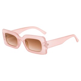 Hanj Square Trendy Sunglasses Womens Men Colorful Retro Rectangle Sun Glasses Vintage Shades (Nude Beige Pink)
