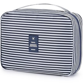 Mossio Hanging Toiletry Bag with Sturdy Hook - Large Portable Cosmetic Makeup Travel Organizer for Men & Women - Color: Blue Stripe