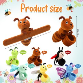 Gemscream 6 Pcs Stuffed Animal Slap Bracelets Plush Animal Snap Bracelets Cute Wrist Slap Band Toy Wrist Animals Slap Bracelet Wrist Toy for Girls Boys Kids Gift Party Favors Birthday (Insect Animals)