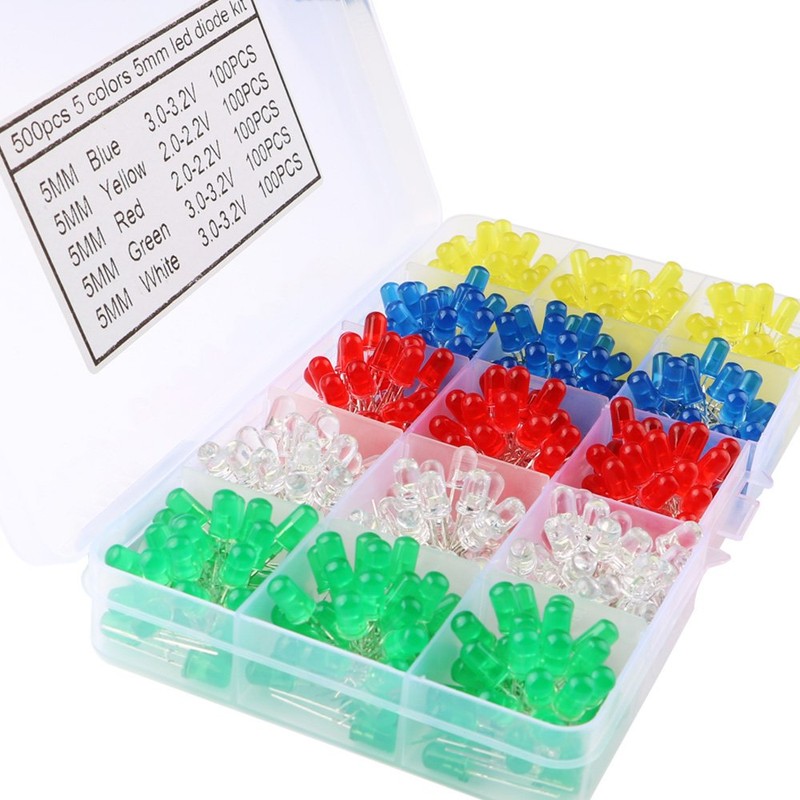CESFONJER 500pcs x 5mm Light Emitting Diode, Diffused 2pin Round