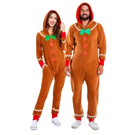 Tipsy Elves Christmas Onesies for Adults - Comfy Unisex Matching Holiday Jumpsuits with Convenient Pockets - Cozy Brown Gingerbread Christmas Jumpsuit Size Small