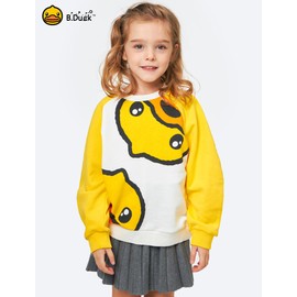 B.Duck Girls Boys Sweatshirt Cute Cartoon Yellow Duck Graphic Printed Crewneck Pullover Long Raglan Sleeve Tops for Yellow Size 5-6 Years
