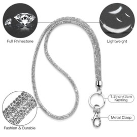 Soleebee Card Holder Lanyard Bling Rhinestone Lanyard with Key Ring Crystal Collar Women's Necklace Kit for Key Ring ID Card Holder (Silver)