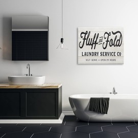 Stupell Industries Farmhouse Fluff and Fold Laundry Advertisement Rustic Pattern, Designed by Lettered and Lined Canvas Wall Art, 30 x 40, Off- White