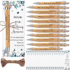 PIAOPIAONIU 20 Sets Employee Appreciation Gifts Include Thank You Wood Bamboo Quote Ballpoint Pens Inspirational Bookmark Cards with Twine for Teacher Office Staff Coworker Colleague